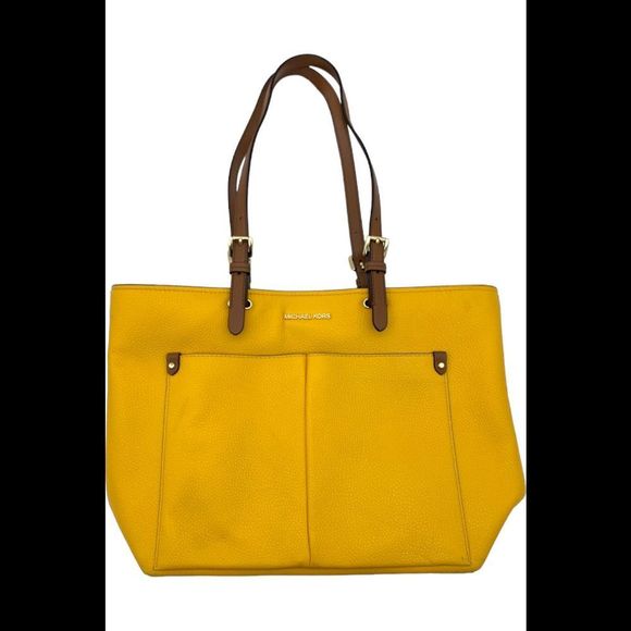 Michael Kors Jet Set MD Pebble Leather Pocket Tote Bag Jasmin Yellow - Picture 1 of 3
